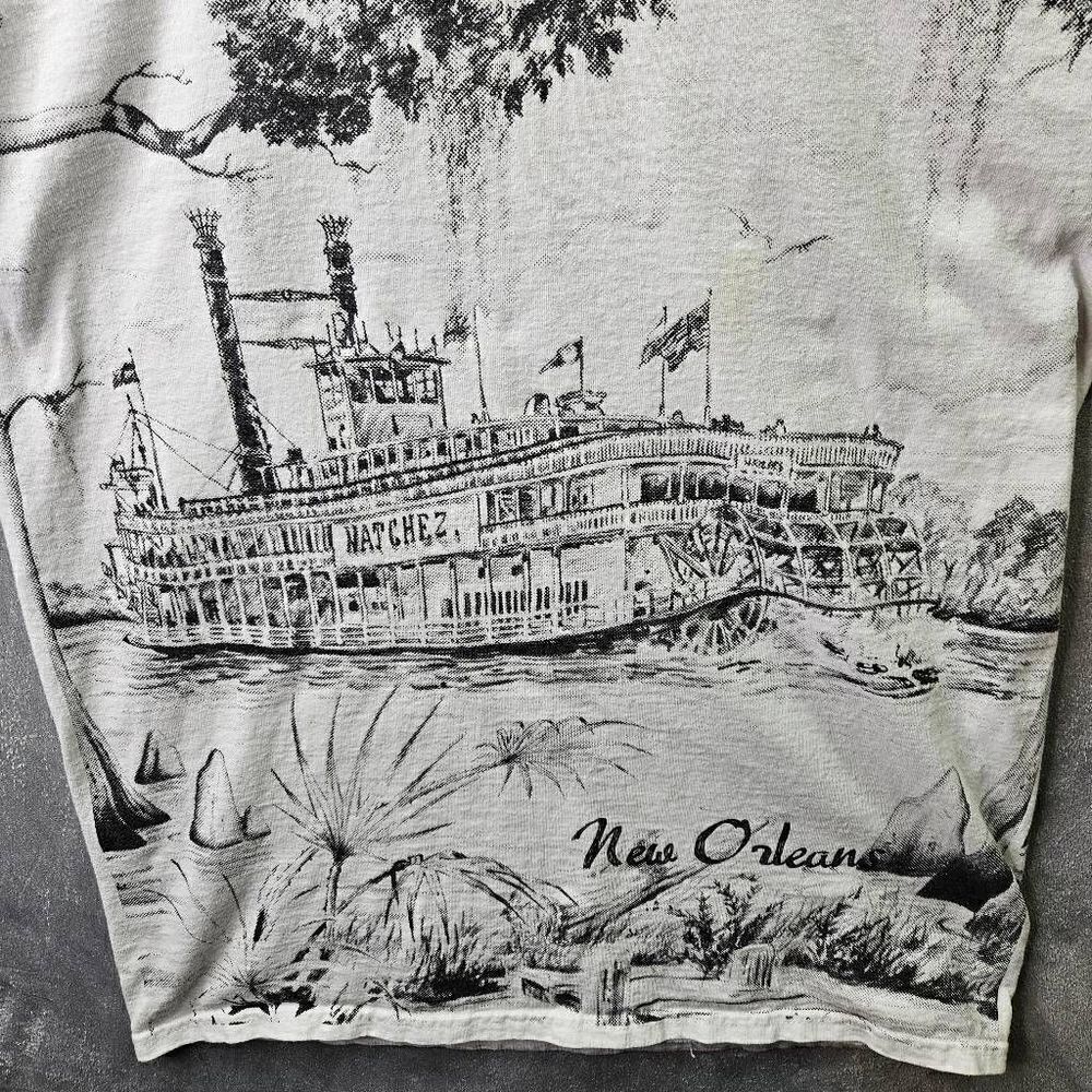 New Orleans Shirt Mens Medium White Bourbon Street All Over Print Graphic Tee - Picture 8 of 10